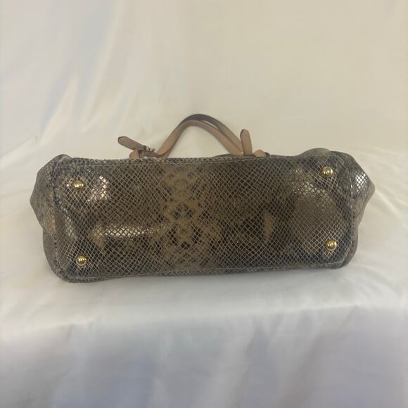 Michael Kors Python Embossed Shoulder Tote Bag Metallic Gold Interior Handbag - Picture 7 of 13